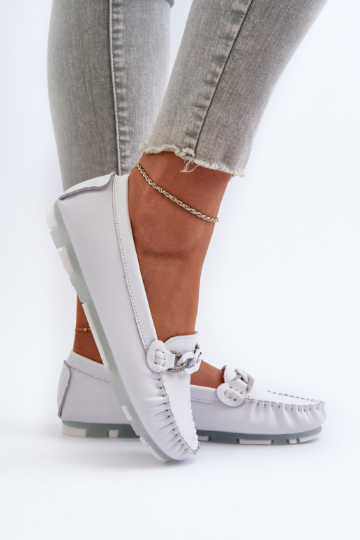 moteriški mokasinai su ornamentais baltos spalvos S.Barski LR339