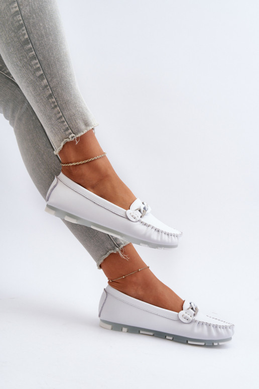 moteriški mokasinai su ornamentais baltos spalvos S.Barski LR339