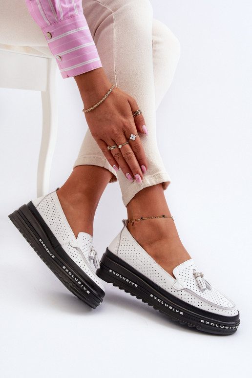 Moteriški mokasinai paaukšintu padu baltos spalvos Assetnima