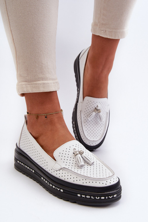 Moteriški mokasinai paaukšintu padu baltos spalvos Assetnima