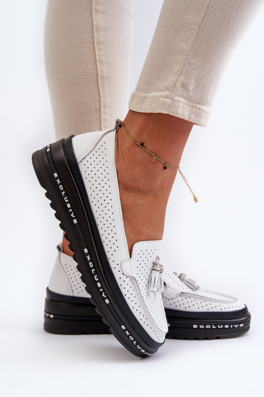 Moteriški mokasinai paaukšintu padu baltos spalvos Assetnima