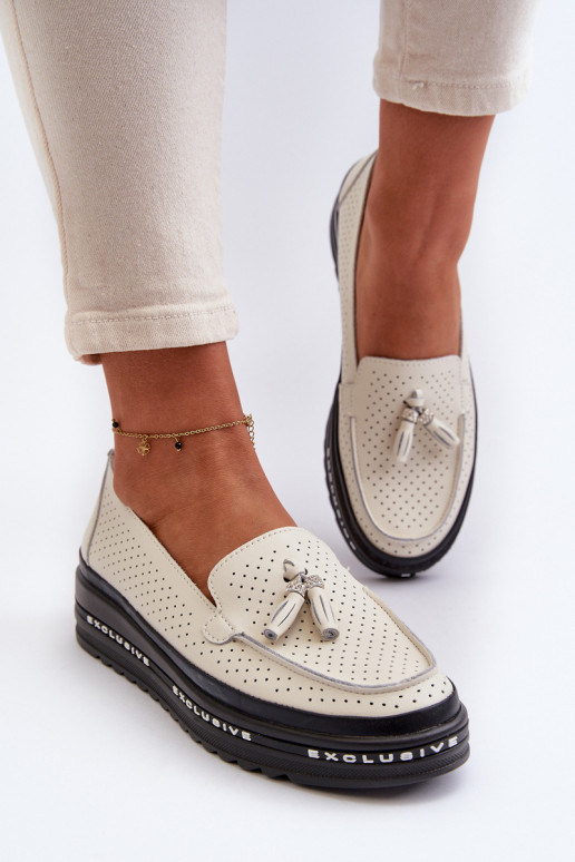 Moteriški mokasinai paaukšintu padu smėlio spalvos Assetnima