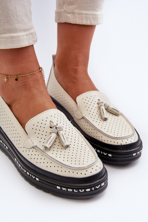 Moteriški mokasinai paaukšintu padu smėlio spalvos Assetnima