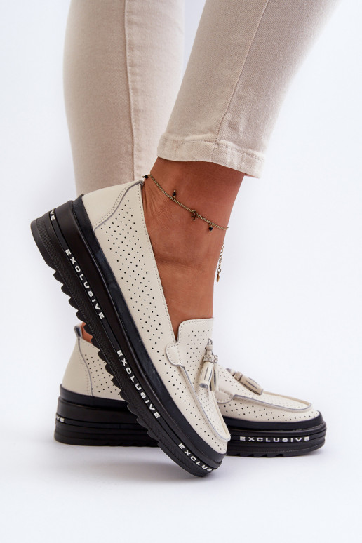 Moteriški mokasinai paaukšintu padu smėlio spalvos Assetnima