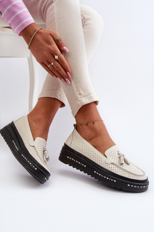 Moteriški mokasinai paaukšintu padu smėlio spalvos Assetnima