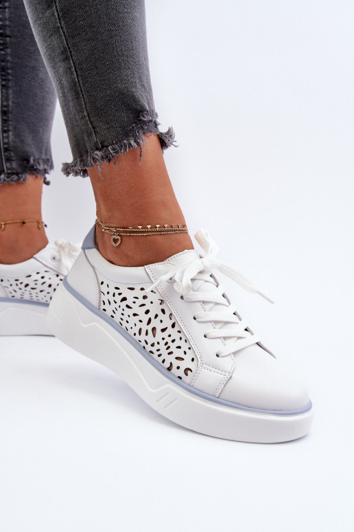 su aužūro elementais Sneakers modelio batai su platforma baltos spalvos Peilaeno su aužūro elementais Sneakers modelio batai su platforma baltos spalvos Peilaeno