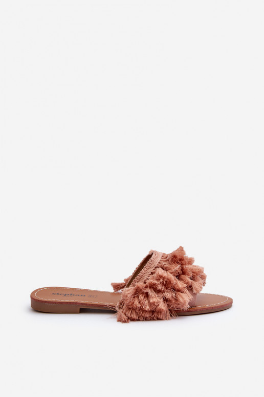 lygiapadžiai Moteriškos šlepetės su kutais rožinės spalvos Rialle