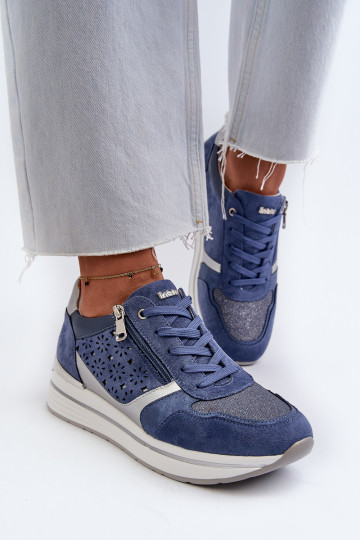 Sneakers modelio batai su platforma su ažūro elementais INBLU IN000372 mėlynos spalvos