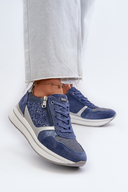 Sneakers modelio batai su platforma su ažūro elementais INBLU IN000372 mėlynos spalvos Sneakers modelio batai su platforma su ažūro elementais INBLU IN000372 mėlynos spalvos