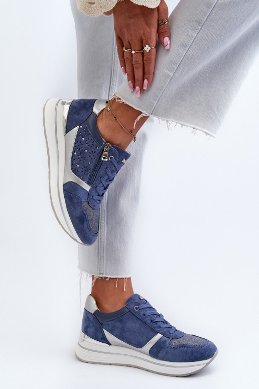 Sneakers modelio batai su platforma su ažūro elementais INBLU IN000372 mėlynos spalvos Sneakers modelio batai su platforma su ažūro elementais INBLU IN000372 mėlynos spalvos