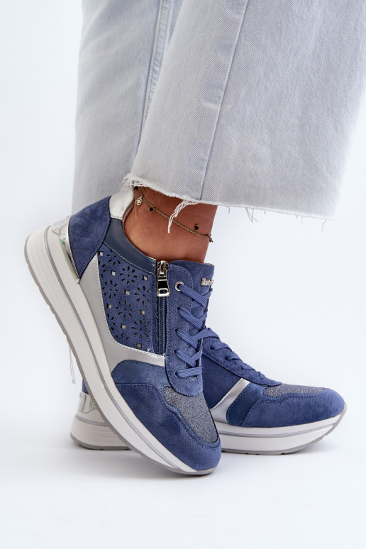 Sneakers modelio batai su platforma su ažūro elementais INBLU IN000372 mėlynos spalvos Sneakers modelio batai su platforma su ažūro elementais INBLU IN000372 mėlynos spalvos