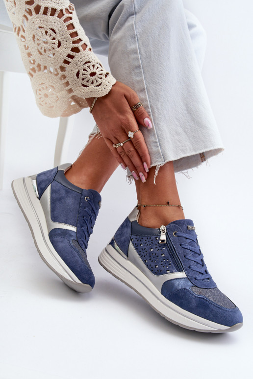 Sneakers modelio batai su platforma su ažūro elementais INBLU IN000372 mėlynos spalvos Sneakers modelio batai su platforma su ažūro elementais INBLU IN000372 mėlynos spalvos