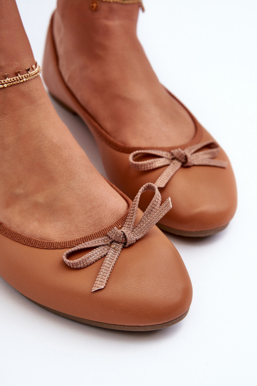 Balerinos Eko su kaspinais rudos spalvos Sandelal