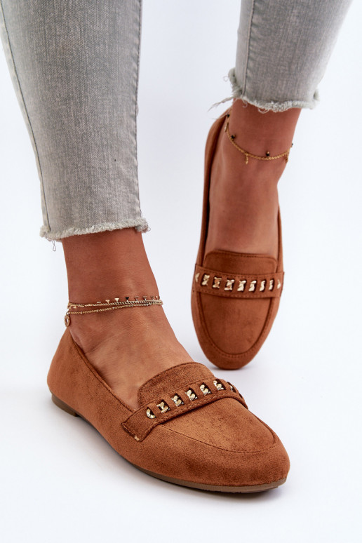 Blizgantys mokasinai su grandinėlėmis rudos spalvos Aredilla