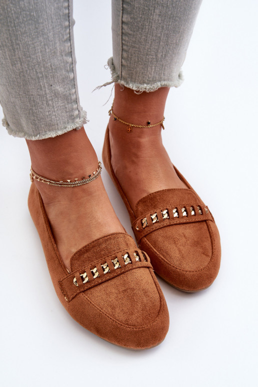 Blizgantys mokasinai su grandinėlėmis rudos spalvos Aredilla