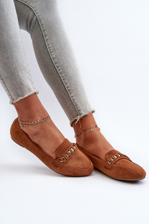 Blizgantys mokasinai su grandinėlėmis rudos spalvos Aredilla