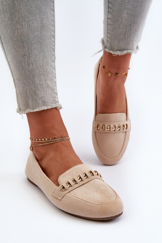 Blizgantys mokasinai su grandinėlėmis smėlio spalvos Aredilla