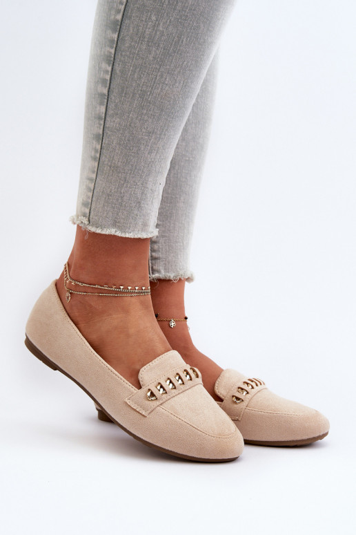 Blizgantys mokasinai su grandinėlėmis smėlio spalvos Aredilla
