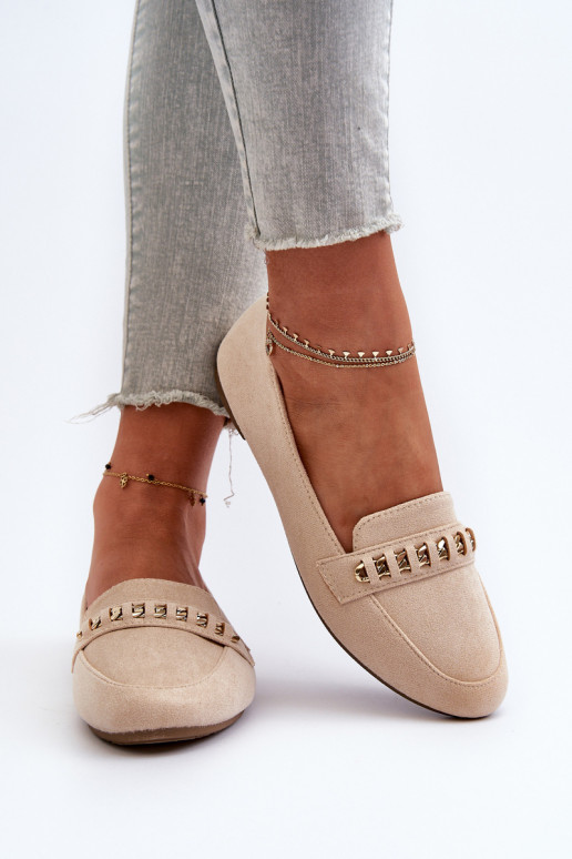 Blizgantys mokasinai su grandinėlėmis smėlio spalvos Aredilla