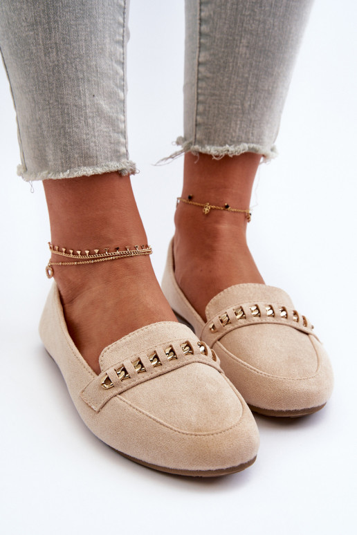 Blizgantys mokasinai su grandinėlėmis smėlio spalvos Aredilla