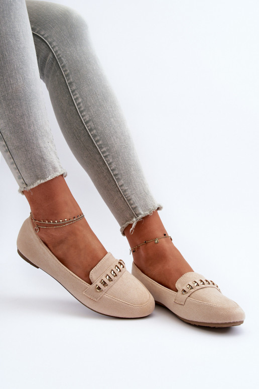 Blizgantys mokasinai su grandinėlėmis smėlio spalvos Aredilla
