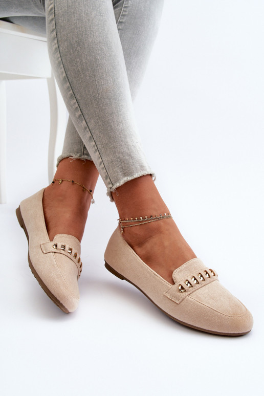 Blizgantys mokasinai su grandinėlėmis smėlio spalvos Aredilla