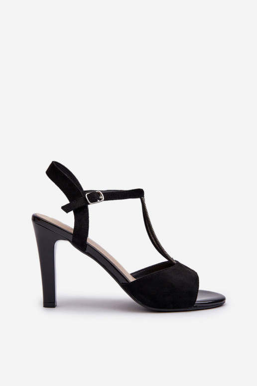 Moteriškos basutės su plonais kulniukais Ze Zdobionymi Paskami Sergio Leone SK924 Juodos spalvos