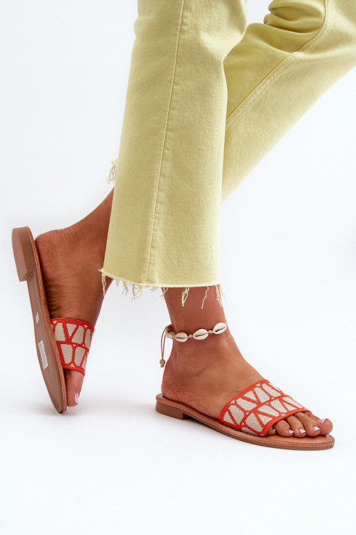 Moteriškos šlepetės su plačiais kulniukais oranžinės spalvos Traivea