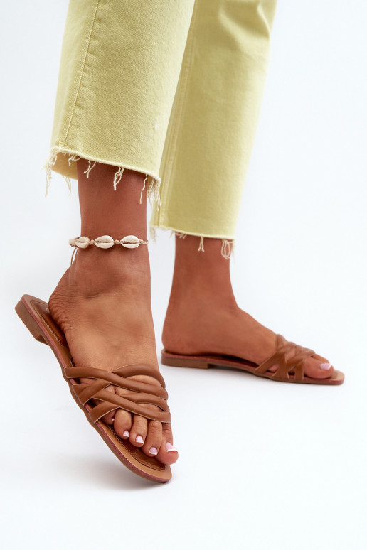 Moteriškos šlepetės Eko   su plačiais kulniukais rudos spalvos Moldela