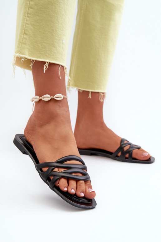 Moteriškos šlepetės Eko   su plačiais kulniukais Juodos spalvos Moldela