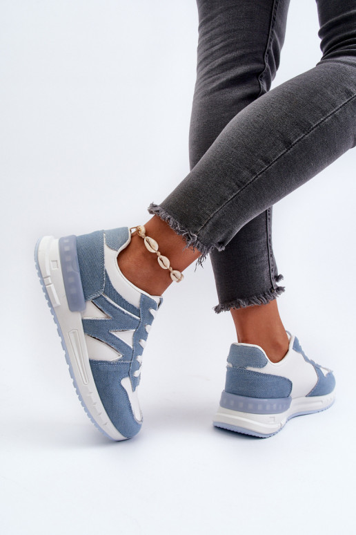 Džinso medžiagos Sneakers modelio batai iš dirbtinės odos mėlynos spalvos Kaimans