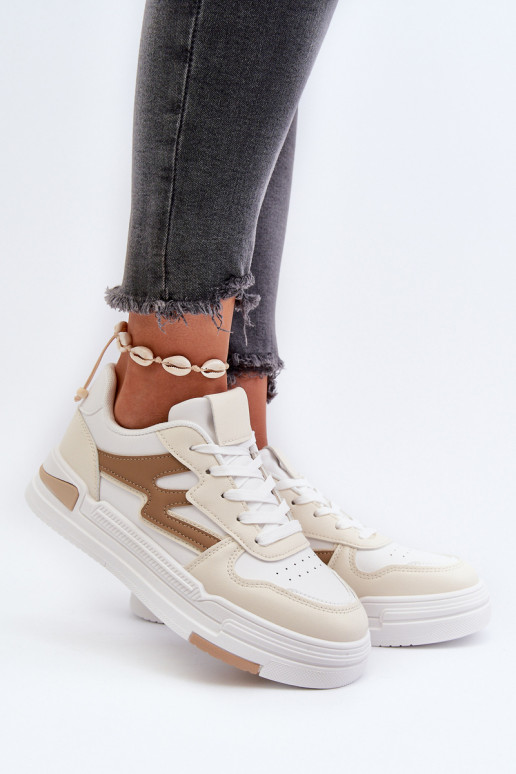 Sneakers modelio batai su platforma iš dirbtinės odos smėlio spalvos Lynnette