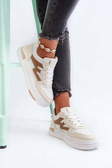 Sneakers modelio batai su platforma iš dirbtinės odos smėlio spalvos Lynnette 2