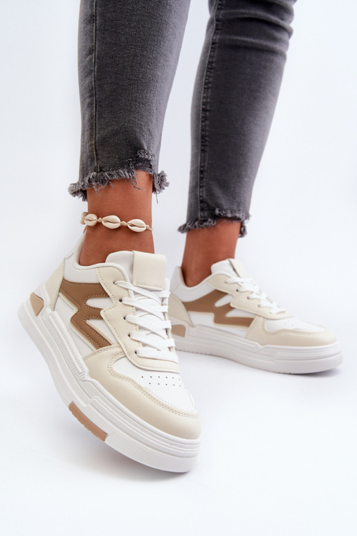 Sneakers modelio batai su platforma iš dirbtinės odos smėlio spalvos Lynnette