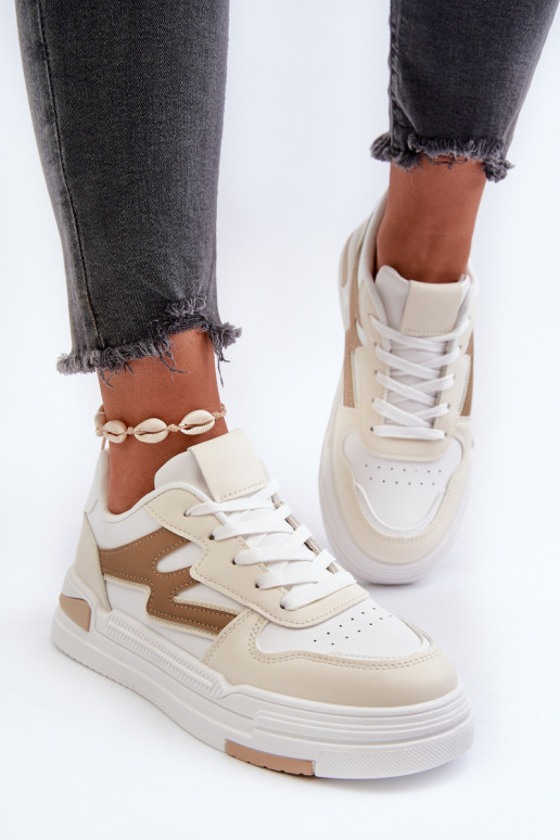 Sneakers modelio batai su platforma iš dirbtinės odos smėlio spalvos Lynnette