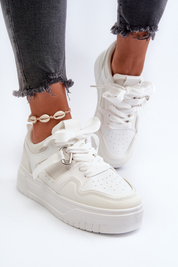 Sneakers modelio batai su platforma iš dirbtinės odos baltos spalvos Moun