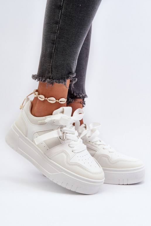 Sneakers modelio batai su platforma iš dirbtinės odos baltos spalvos Moun