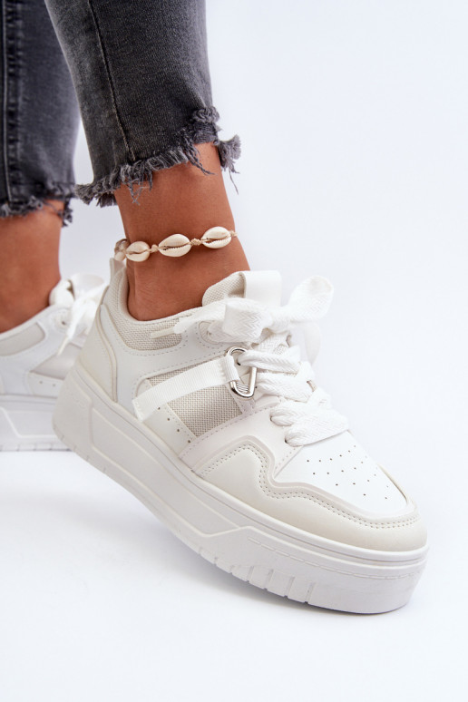Sneakers modelio batai su platforma iš dirbtinės odos baltos spalvos Moun