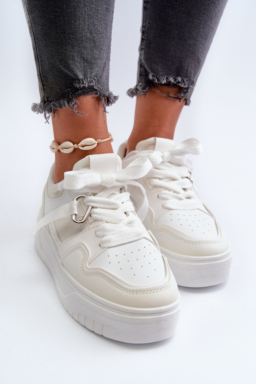 Sneakers modelio batai su platforma iš dirbtinės odos baltos spalvos Moun