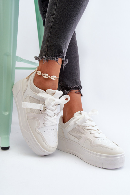 Sneakers modelio batai su platforma iš dirbtinės odos baltos spalvos Moun