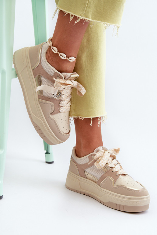 Sneakers modelio batai su platforma iš dirbtinės odos smėlio spalvos Moun