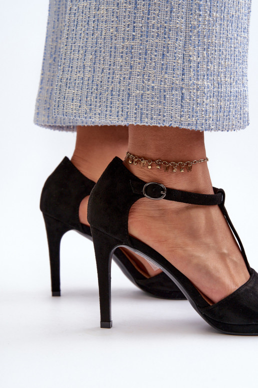 Moteriškos basutės su plonais kulniukais Z iš eko zomšosu Juodos spalvos Obdaria