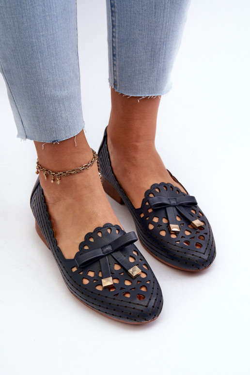 Ažūrinės balerinos  su kaspinais tamsiai mėlynos spalvos Nestavia