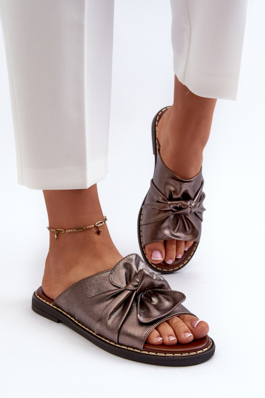 Moteriškos šlepetės su plačiais kulniukais varinės spalvos Nelvira