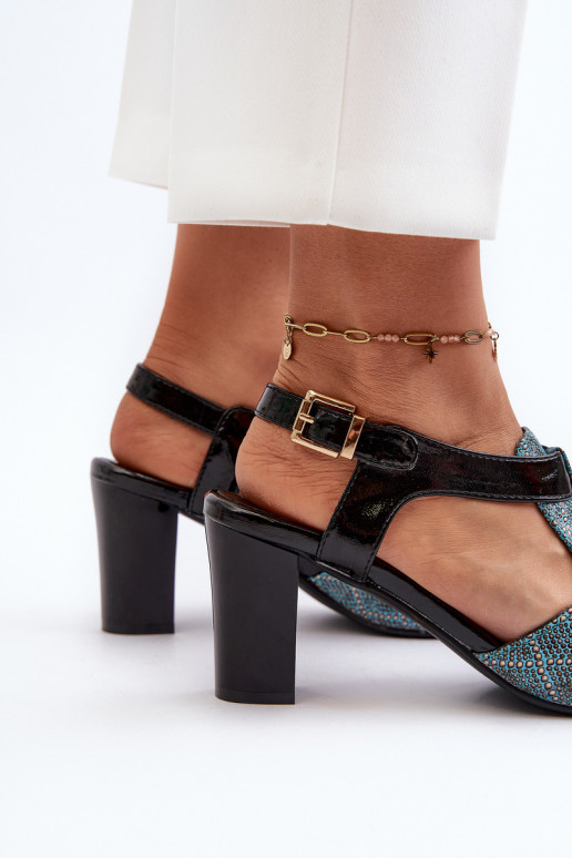 Moteriškos aukštakulnės basutės iš eko odos turkio spalvos Queenmarie