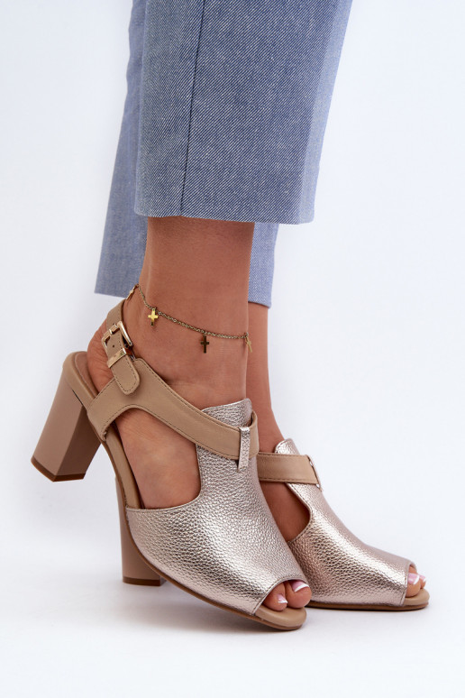 Moteriškos aukštakulnės basutės iš eko odos aukso spalvos Queenmarie