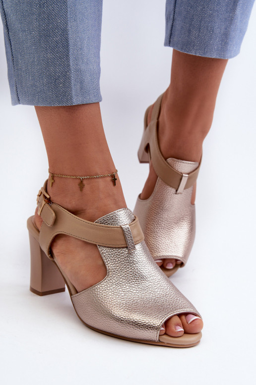 Moteriškos aukštakulnės basutės iš eko odos aukso spalvos Queenmarie