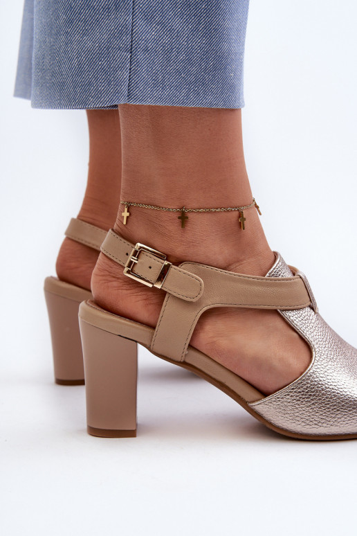 Moteriškos aukštakulnės basutės iš eko odos aukso spalvos Queenmarie