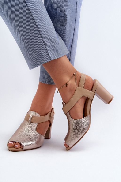 Moteriškos aukštakulnės basutės iš eko odos aukso spalvos Queenmarie