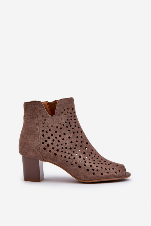 Ažūriniai aulinukai  iš eko zomšosowe su kulniukais Z Odkrytymi Palcami rudos spalvos Halania